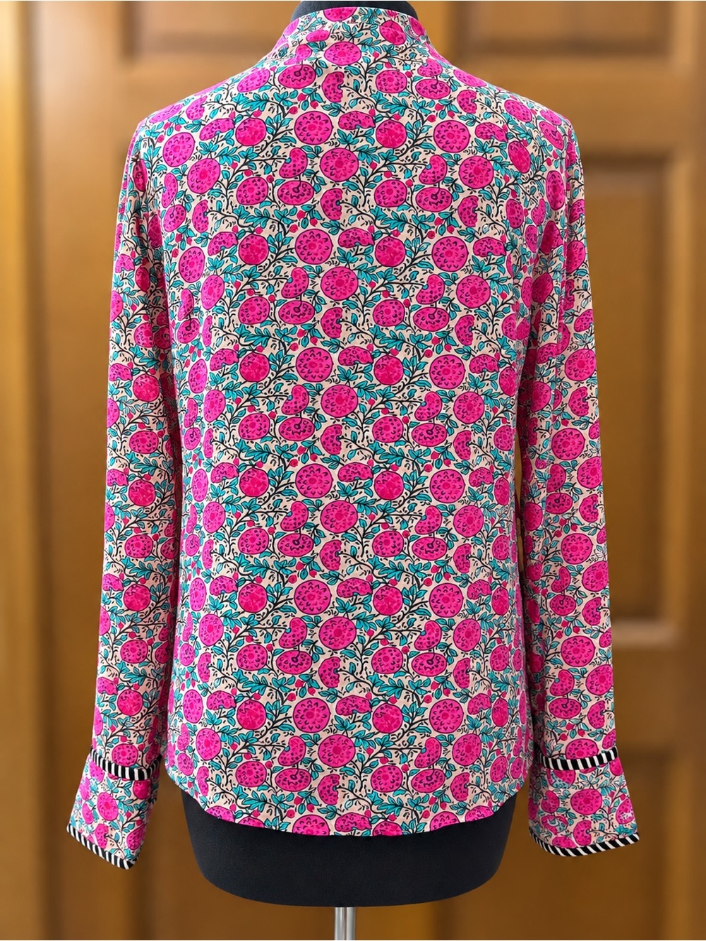 Natural Life Small Pink Floral Button Down Shirt Boho Cottagecore Contrast Trim - Picture 3 of 6